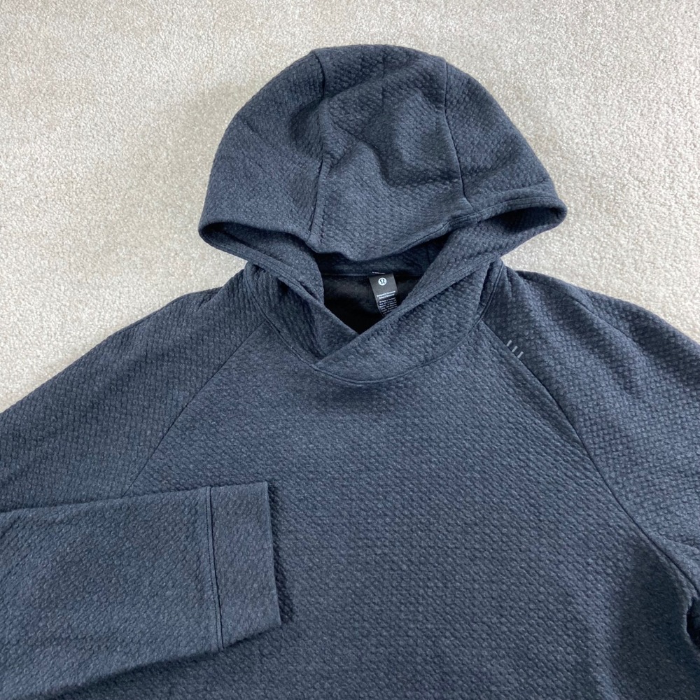 Lululemon At Ease Hoodie Mens Medium Grey Textured Double Knit Pullover LM3E02S